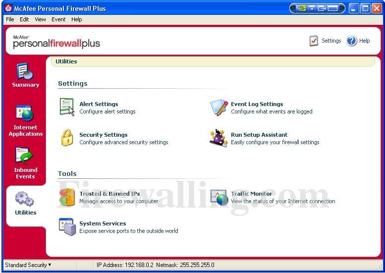 mcafeev6.0firewallplus mainmenu