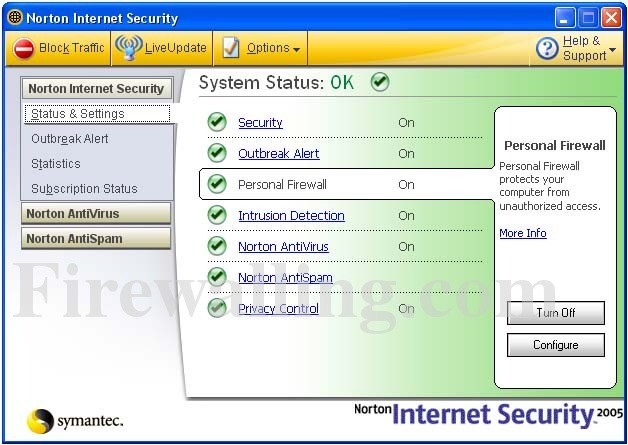 nortoninternetsecurity2005 personalfirewall