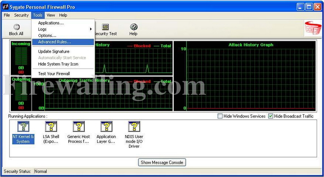 sygatepersonalfirewallpro toolsmenu
