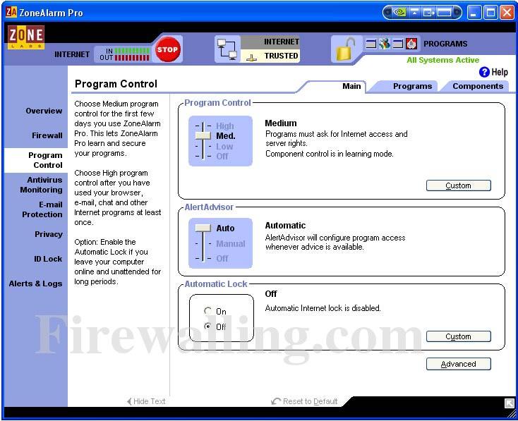 zonealarmpro programcontrol