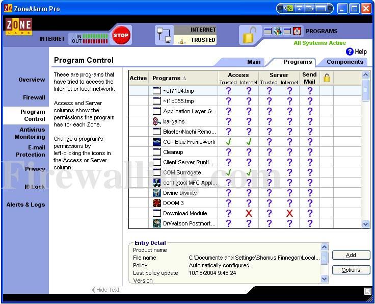 zonealarmpro programcontrolprograms