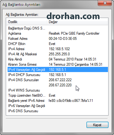 Yerel Ağ Bağlantısı Durumu