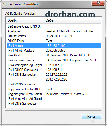Yerel Ağ Bağlantısı Durumu
