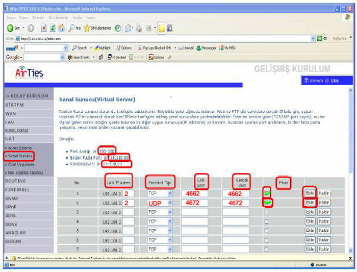 airties rt101 tcp udp