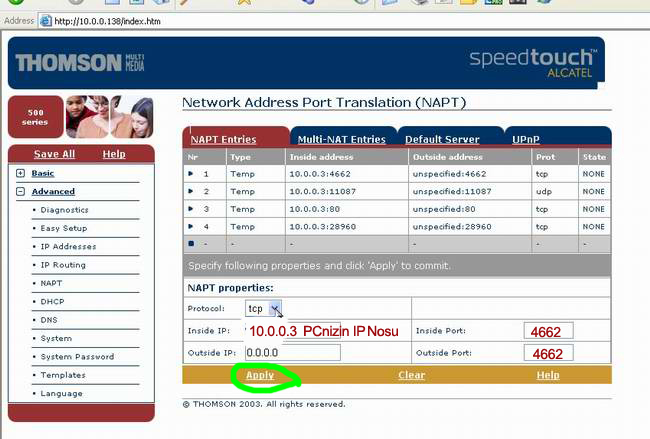 airties 211 alcatel tcp