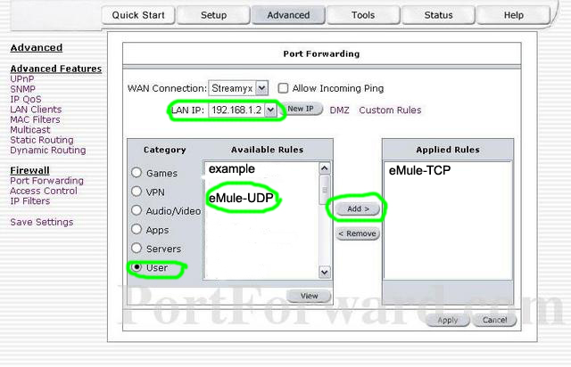 aztech305eu dsl600eu udp add