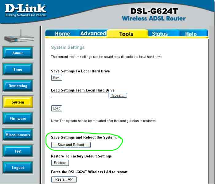 d link604 save&amp;reboot