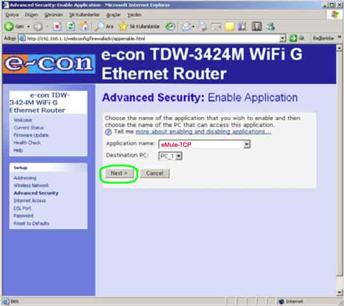 mc8000ue s4 enable tcp