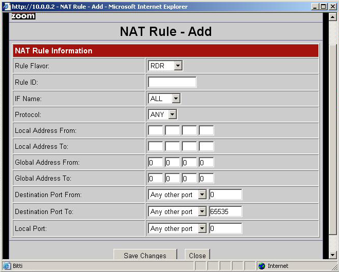 zoomx5 5554 nat rule add